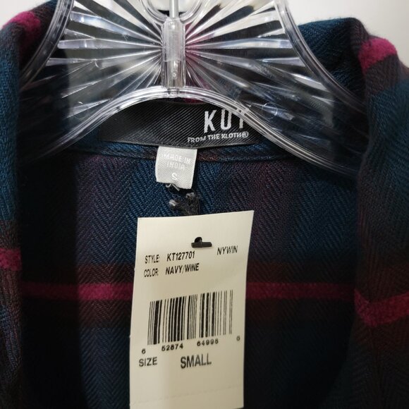 Kut from the Kloth | Tessa Plaid Flannel Cropped Button Up Shirt Wine Navy - Picture 6 of 8